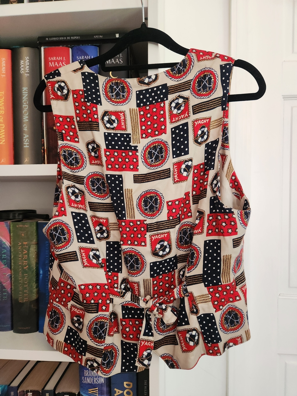 Talbots Petites Nautical Print Button-Front Sleeveless Top in Red, Navy & Cream - Picture 2 of 4